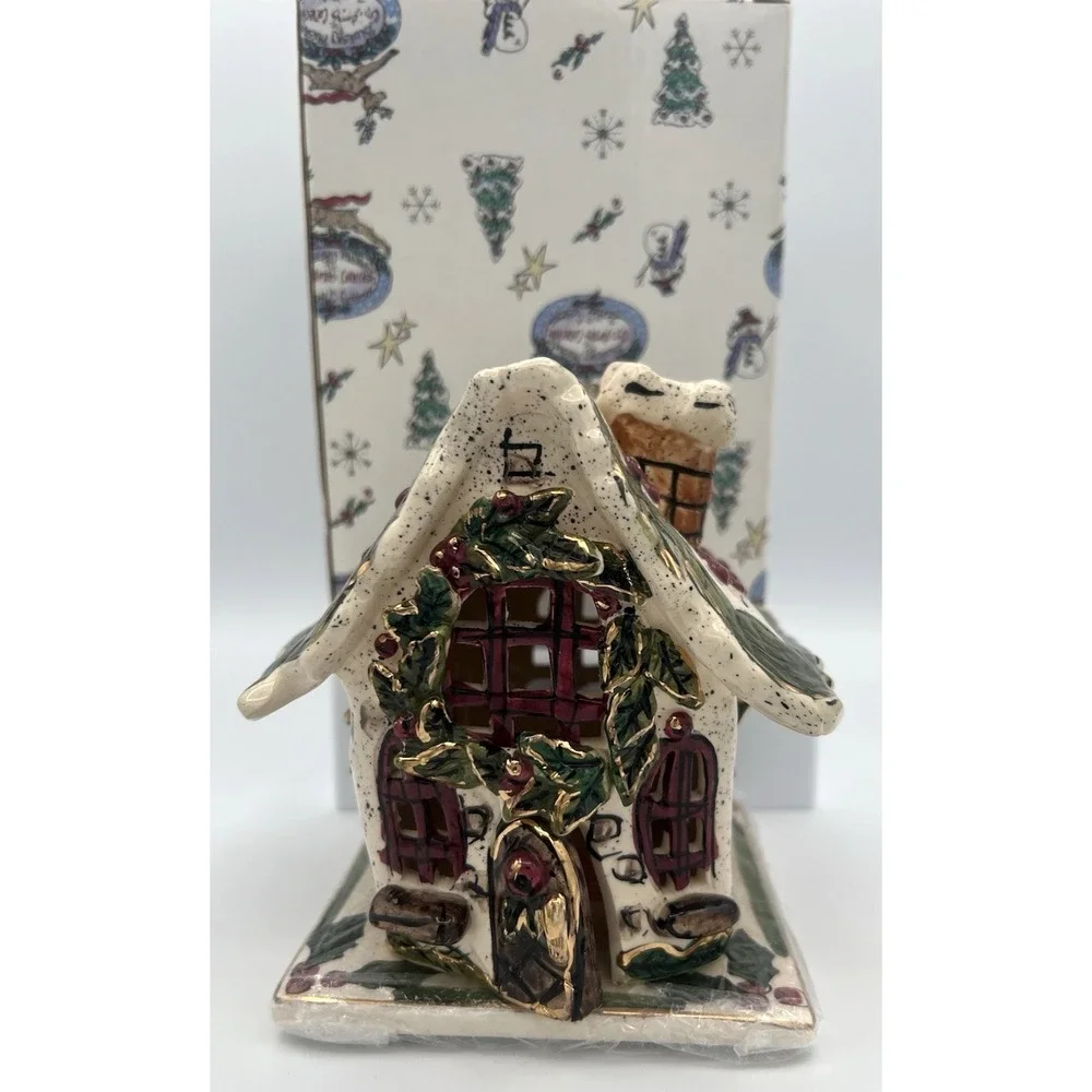 Blue Sky Clayworks Heather Goldminc - Holly Berry Cottage Tealight House New